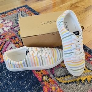 NIB • jcrew printed roadtrip sneakers in multi stripe | women's size 7.5